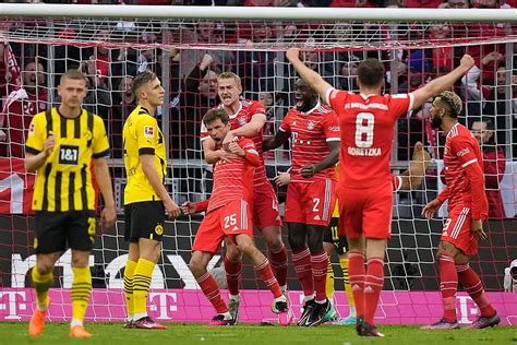 Apr 23, 2022 · Bayern 2-1 Dortmund (Can 52 pen) After a long delay, Emre Can calmly sends Neuer the wrong way. View image in fullscreen. Dortmund’s Emre Can pulls a goal back from the penalty spot. 